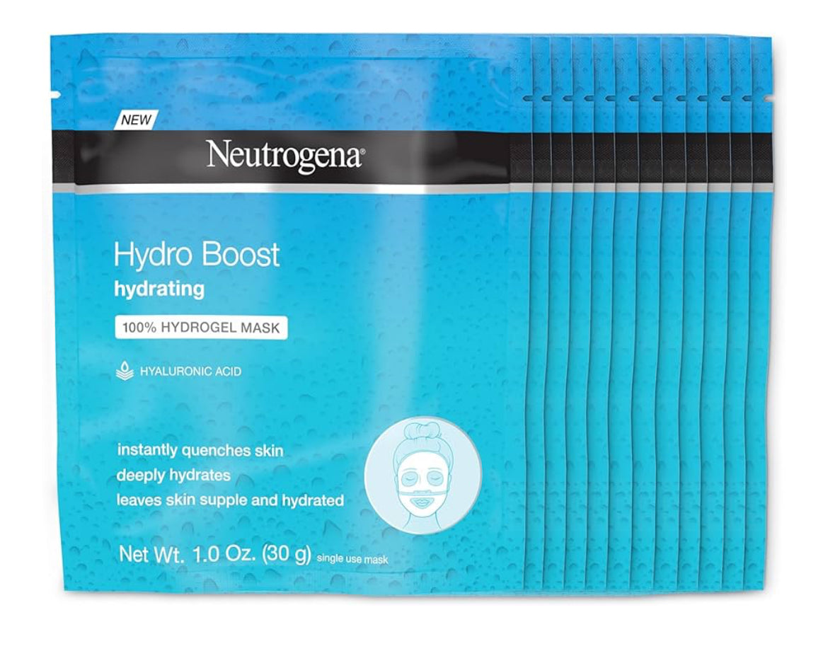 Neutrogena Hydro Boost Bevogtigende & Hidrerende 100% Hidrogelvelmasker vir Droë Vel met Hialuroonsuur - 28g (12 Pak)