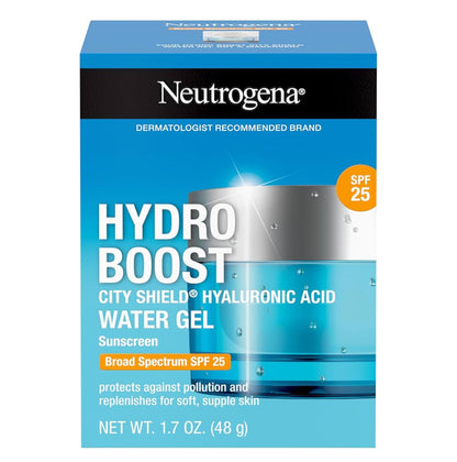Neutrogena Hydro Boost City Shield Water Gel Gesigbevogtiger SPF 25 met Hialuronzuur, Olievrye en Nie-komedogeniese Gesigsroom (1.7 oz)