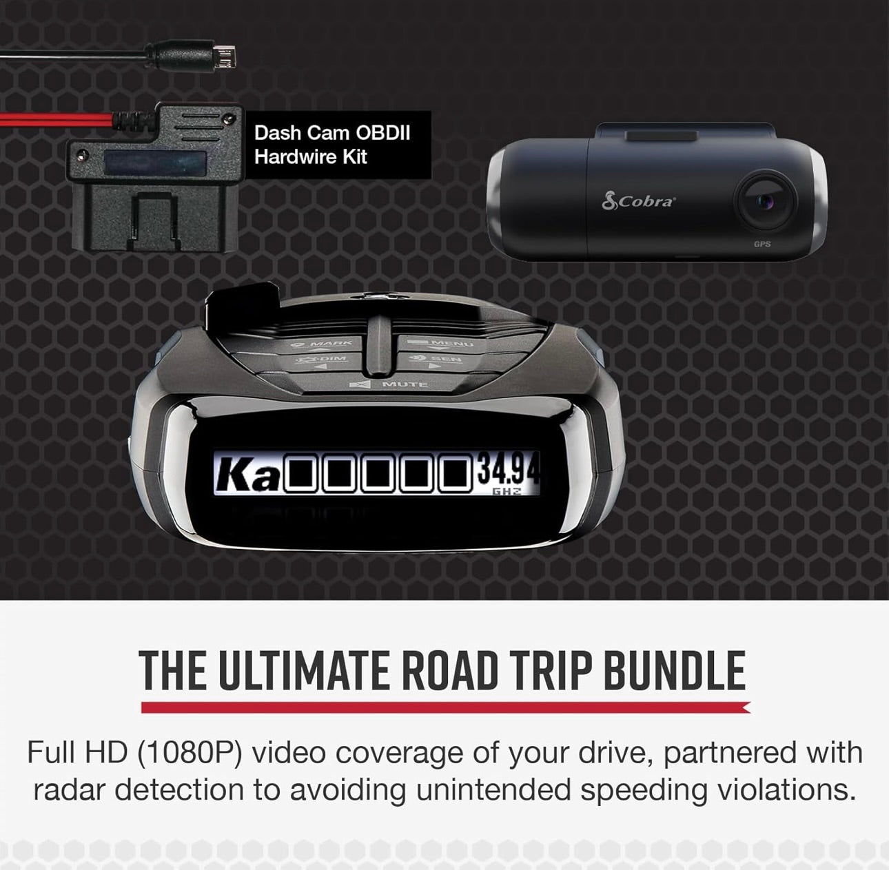 Cobra RAD 480i Radarverklikker & SC 201 Slim Streepkamera Langafstand Vinnige Radarbespeuring, Vol HD 1080P Video + 16GB SD Kaart, Ingeboude WiFi & GPS
