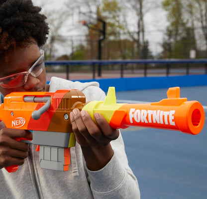Nerf Fortnite HR Dart Blaster, Ruff Wrap Design, 6-Dart Elite Clip, 6 Nerf Elite Darts, Rotating Bolt Action, Detachable Barrel