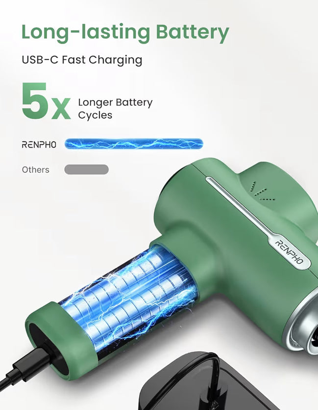 Massage Gun Deep Tissue Portable Percussion Massager for Back and Neck, Handheld Device with Carry Case - (Active Green)