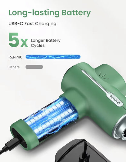 Massage Gun Deep Tissue Portable Percussion Massager for Back and Neck, Handheld Device with Carry Case - (Active Green)