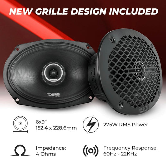 DS18 PRO-ZT69 6x9 Inches Pro Audio Coaxial Midrange Speakers with Built-in Bullet Tweeter, 4-Ohms