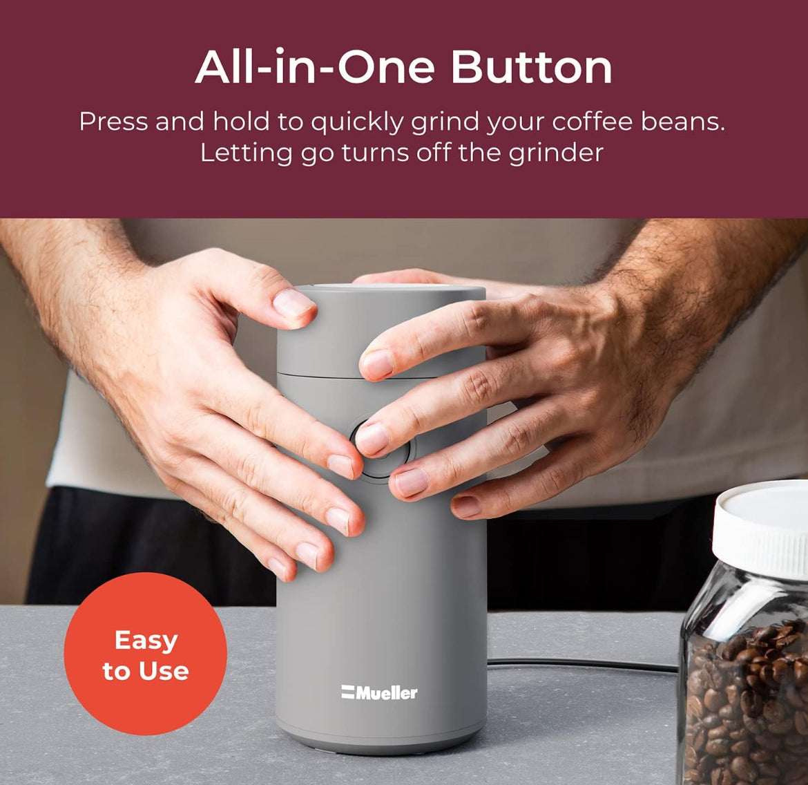 Elektriese Koffiemeul vir Speserye, Neute, Kruie en Koffiebone, Skerp Lem, Vlekvrye Staal - (Grys)