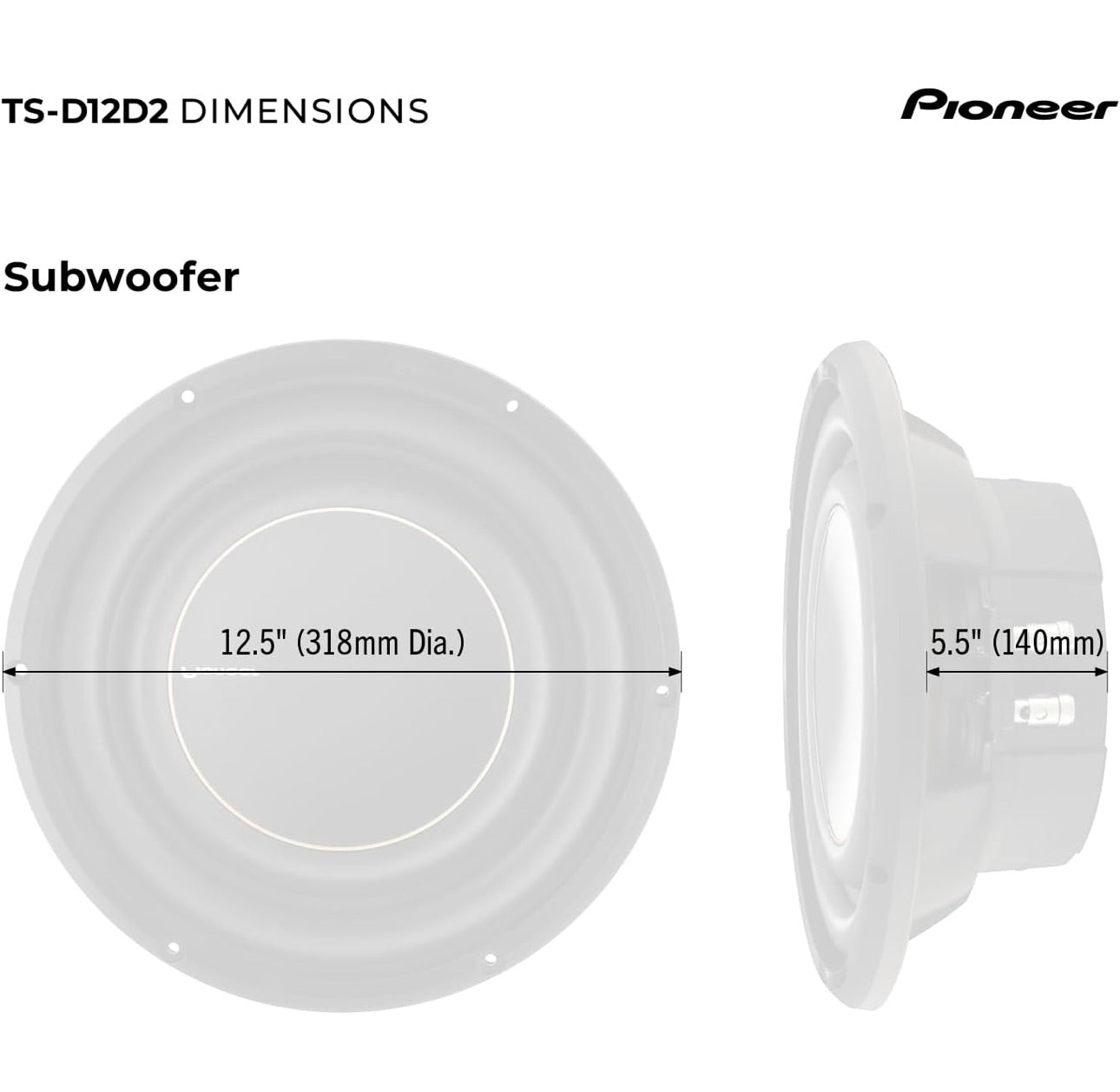 Pioneer TS-D12D2 – Powerful 12” Subwoofer, 2000 Watts Peak Power, Dual 2 Ohms Voice Coil for Deep Bass