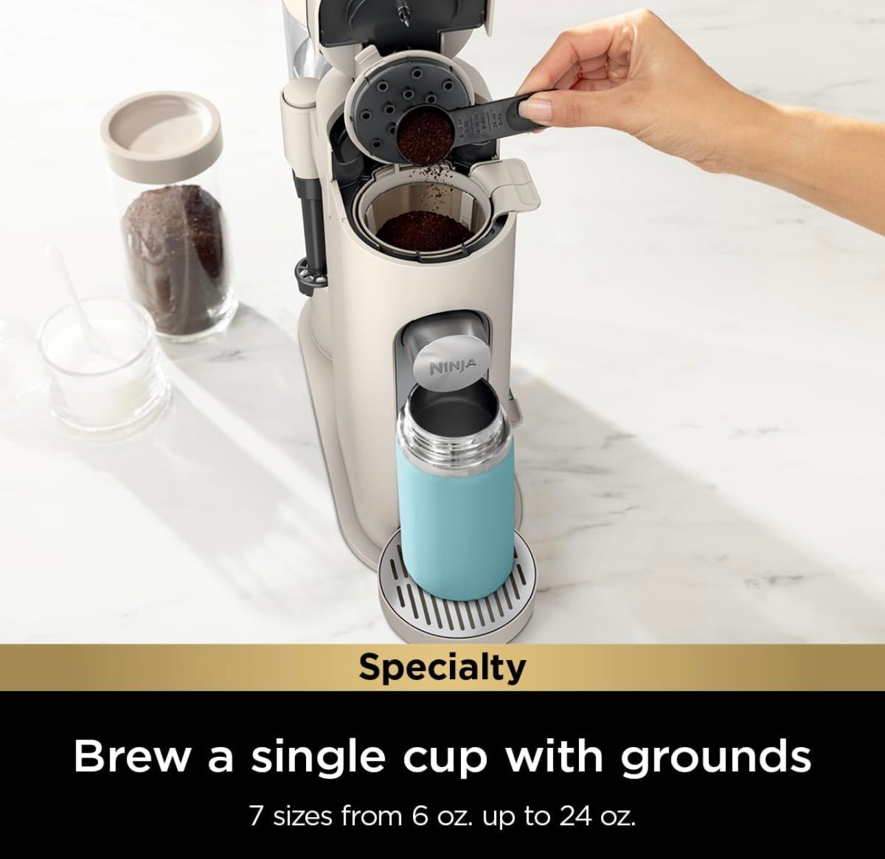 Ninja Pod & Grounds Specialty XL Single-Serve Coffee Maker, K-Cup Pod Compatible- Stone