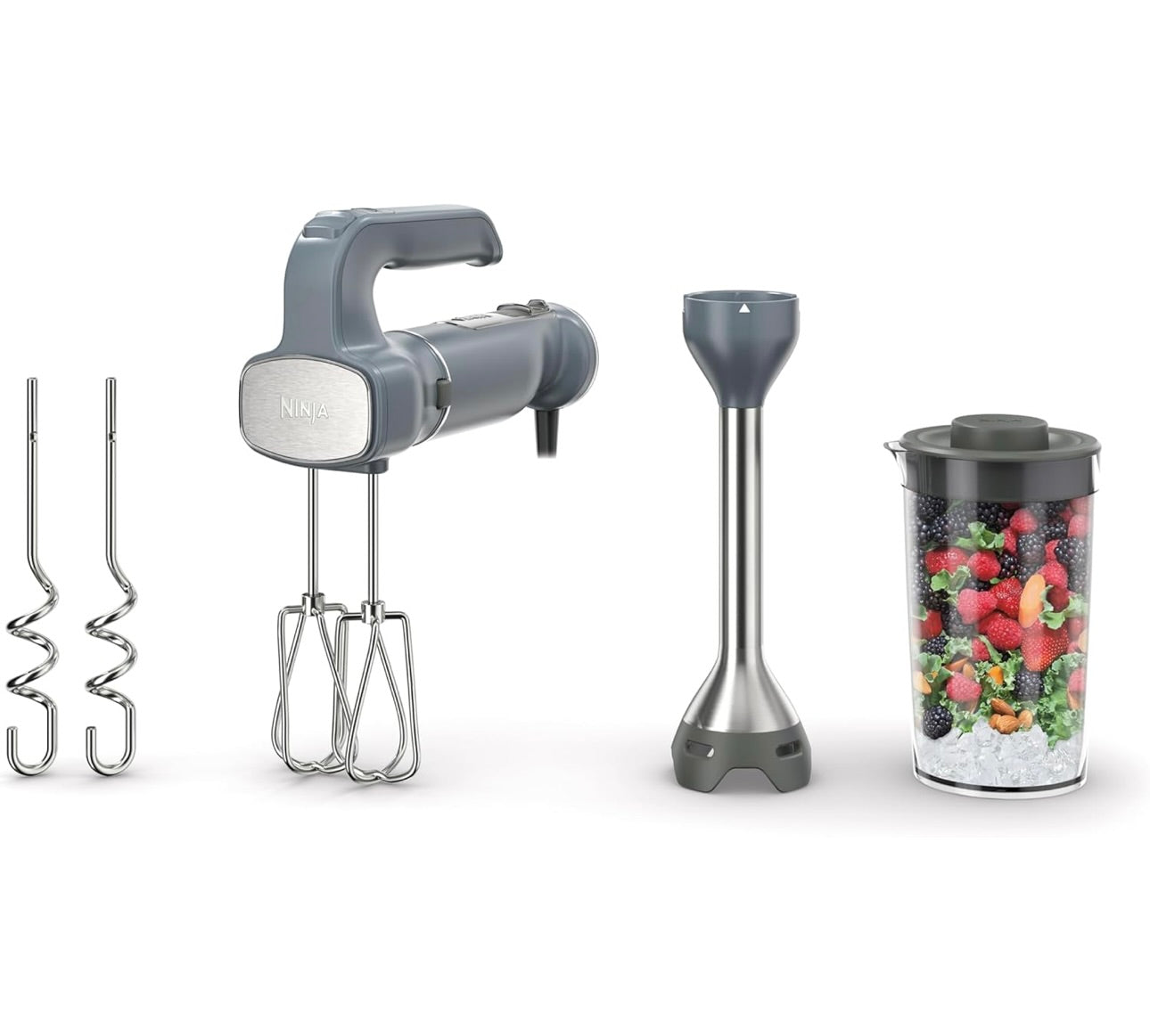 Ninja CI105BRN Foodi Power Mixer System, 750-Peak-Watt Immersion Blender and Hand Mixer - Sea Salt Gray