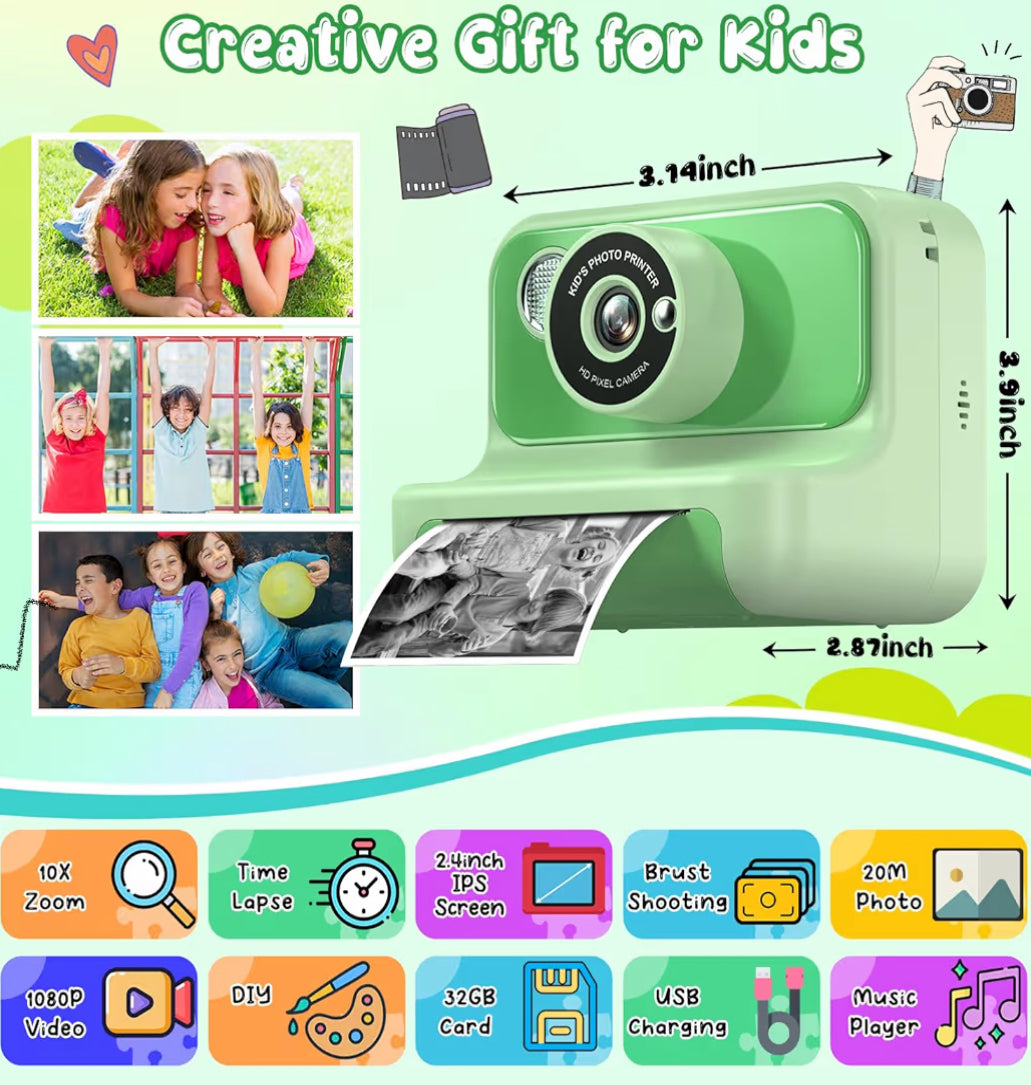 Kinders Kits Druk 1080p HD Video Digitale Kamera met 32G Kaart - (Groen)