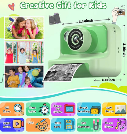 Kinders Kits Druk 1080p HD Video Digitale Kamera met 32G Kaart - (Groen)