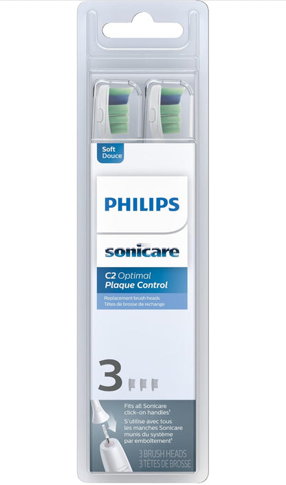 Philips Sonicare Oorspronklike C2 Optimale Plakbeheer Tandeborselkoppe, 3 Borselkoppe (Wit) HX9023/65