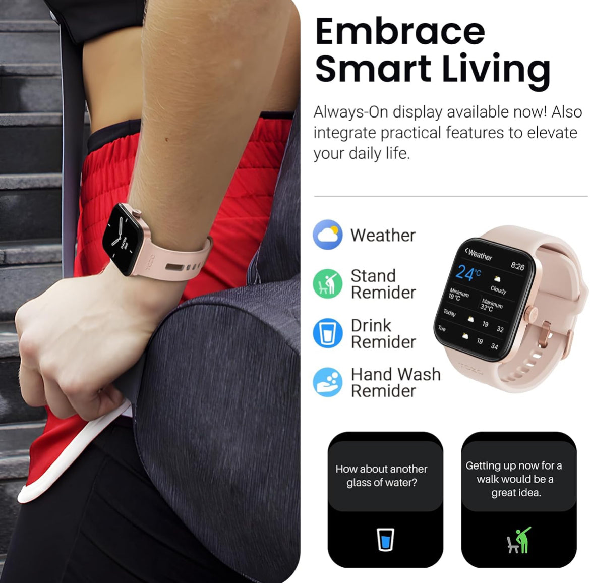 S4 One Smart Watch 1.78" Ultra-Clear Screen Call/Answer Fitness Tracker, Sleep Monitor IP68 Waterproof for iOS 11.0+ Android 9.0+ (Rose Gold)