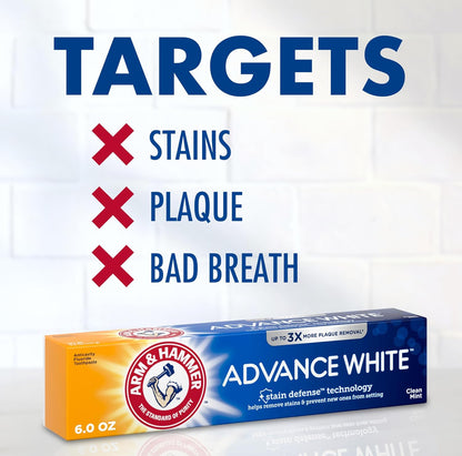 ARM & HAMMER Advance White Toothpaste Stain Defense, Fluoride - Clean Mint Flavor, 6.0 Oz (Pack of 4)