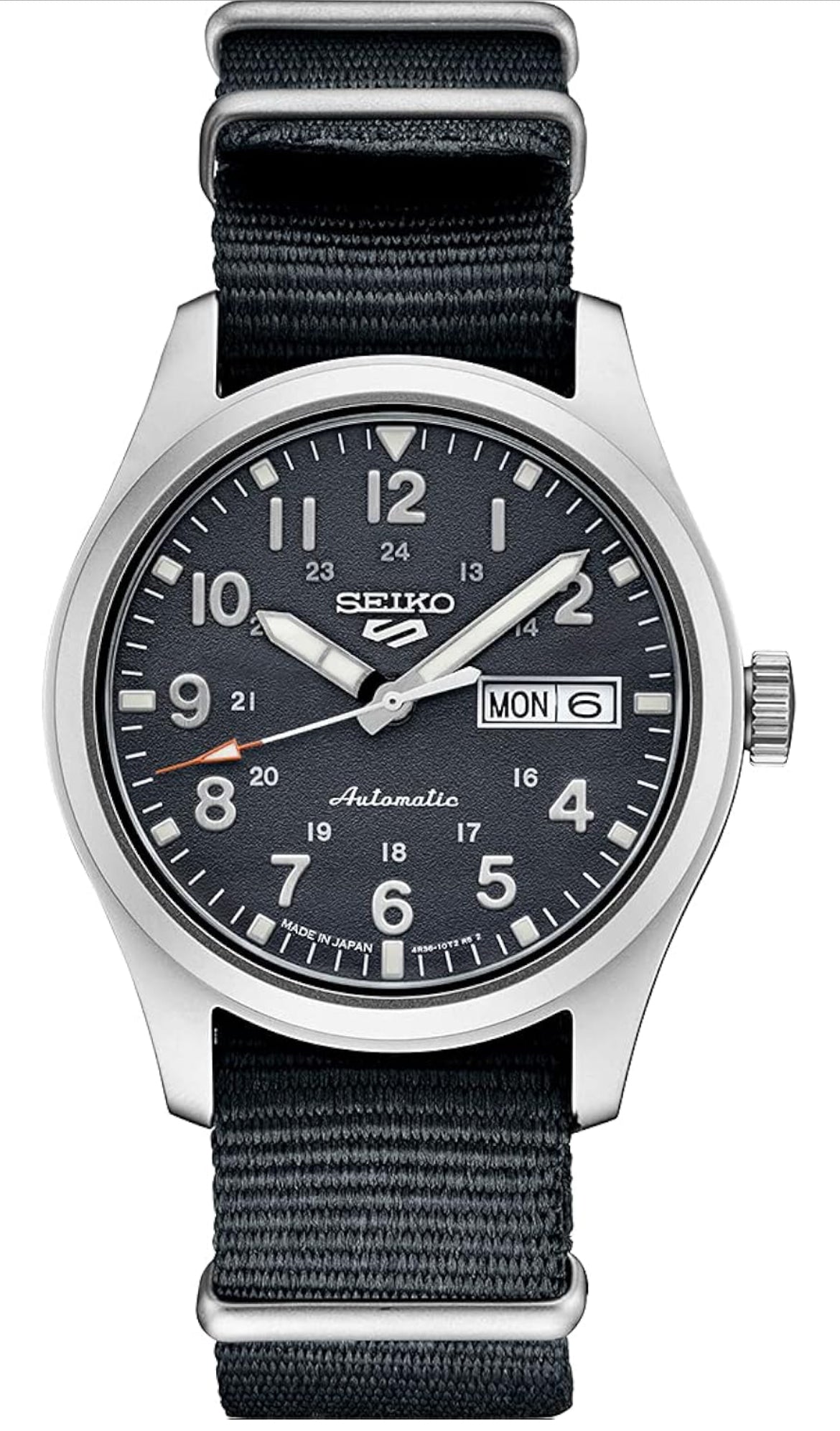 SEIKO Horlosie Outomaties met Handopwenbeweging, Blougrys Wysplaat, Vlekvryestaal Horlosiekas, Blougrys Nylonband, 100m Waterbestand