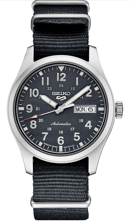 SEIKO Horlosie Outomaties met Handopwenbeweging, Blougrys Wysplaat, Vlekvryestaal Horlosiekas, Blougrys Nylonband, 100m Waterbestand