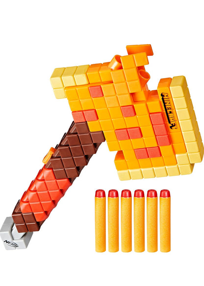 Nerf Minecraft Firebrand, Dart Blasting Axe, 6 Nerf Elite Foam Darts, Design Inspired by Minecraft Axe in The Game, Pull Down Priming, Minecraft Toys, Medium, Yellow