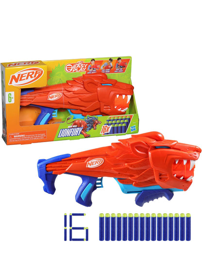 NERF Wild Lionfury, Easy Play Dart Blaster, 16 Nerf Elite Darts, Nerf Blaster Lion Toys for 6 Year Old Boys & Girls & Up, Outdoor Toys