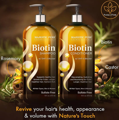 PURE Biotin Sjampoe en Conditionerstel met DHT-blokkeerderkompleks – Hidreer, Voed en Ondersteun Gesonde Hare, Sulfaatvry, vir Mans en Vroue – (473 ml)