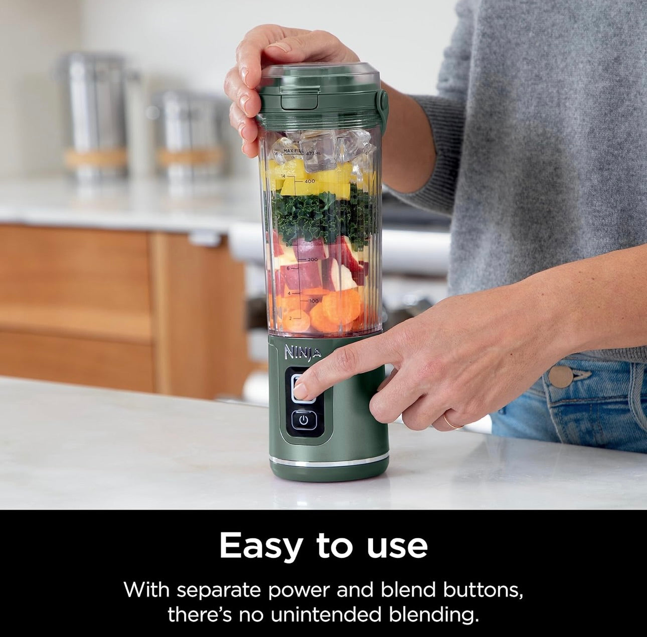 Ninja BC151EM Blast Portable Blender, Cordless, 18oz. Vessel, Personal Blender BPA Free, Leakproof-Lid & Sip Spout, USB-C Rechargeable, Dishwasher Safe Parts - Forest Green