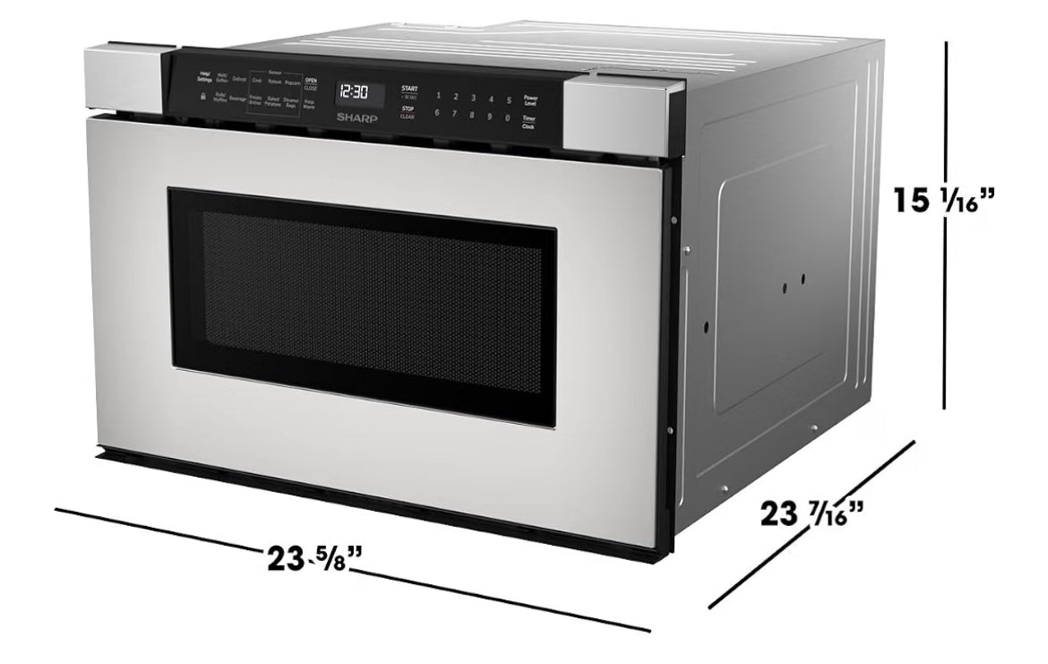 Sharp SMD2440JS 24 in. 1.2 cu. ft. Built-In Microwave Drawer Oven
950 Watt, Angled Touch Control Panel, Stainless Steel