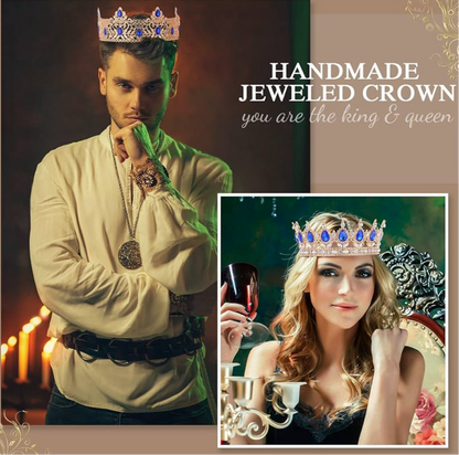 2 Stuks Prom Koning en Koningin Kroon vir Mans Vroue Koning Koningin Kroon Tiara met Strass vir Trou Verjaarsdag Gradeplegtigheid (Blou Goud, Blou Styl)