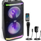 Portable Bluetooth Stereo Karaoke Speaker with Wired Mic, MP3/USB/Micro SD Readers, FM Radio (6.5’’ Subwoofers, 500 Watt MAX) - Black