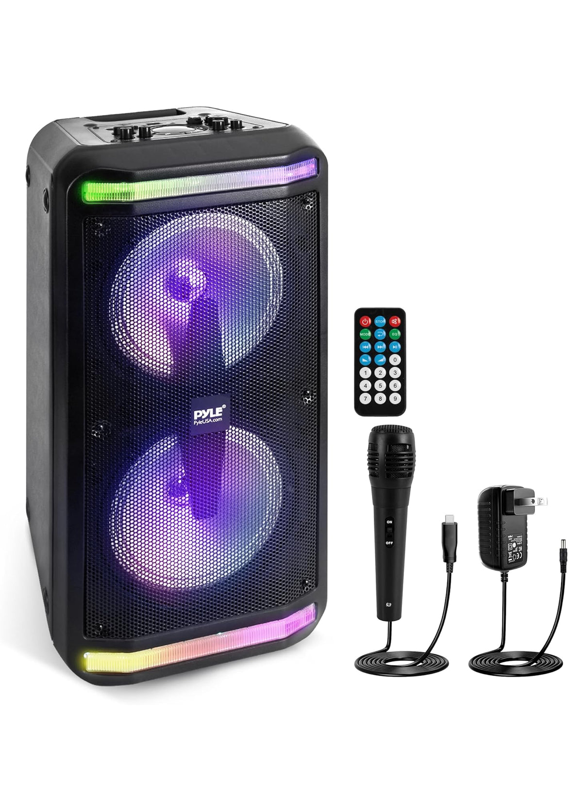 Portable Bluetooth Stereo Karaoke Speaker with Wired Mic, MP3/USB/Micro SD Readers, FM Radio (6.5’’ Subwoofers, 500 Watt MAX) - Black