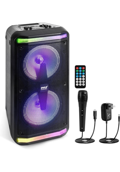 Portable Bluetooth Stereo Karaoke Speaker with Wired Mic, MP3/USB/Micro SD Readers, FM Radio (6.5’’ Subwoofers, 500 Watt MAX) - Black