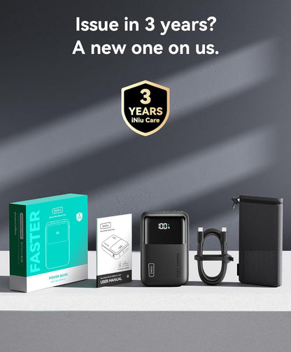 INIU Kragbank, 20000mAh 65W Ultra Klein USB C Skootrekenaar- & Foon Draagbare Laaier, Vinnige Laai Vlug Seereis Gesinsuitstappie Toebehore Batterybank vir Universiteitstudente Reisigers Seuns Dogters, Blou