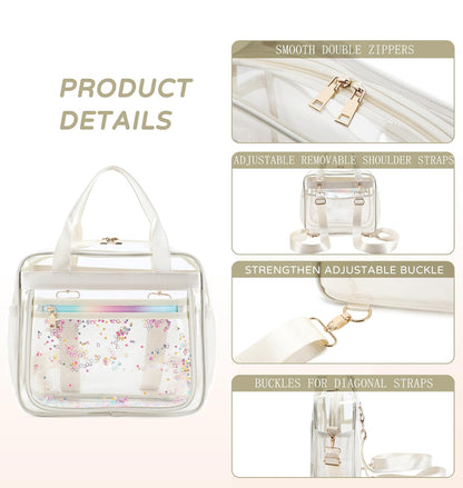 Clear Beach Bag Travel Tote Transparent Backpack for Women Girls Stadium Approved Crossbody Messenger Shoulder Handbag