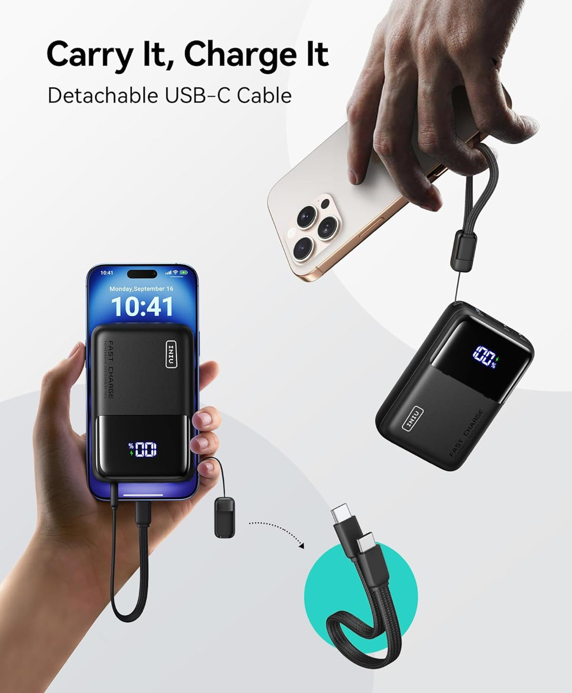 INIU Kragbank, 20000mAh 65W Ultra-Kompakte USB C Skootrekenaar Draagbare Laaier, PD QC Vinnige Laai 3-Uitset Eksterne Battery Pak vir Skootrekenaar MacBook iPad Tablet Steam Deck iPhone 16 15 14 Pro Samsung S22