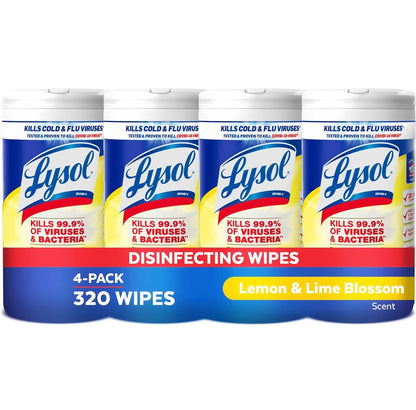 Lysol Ontsmettingsdoeke, Veeldoelige Antibakteriese Skoonmaakdoeke, Vir Ontsmetting en Skoonmaak, Suurlemoen en Lemmetjiebloeisel, Pak van 4 (Verpakking kan verskil)