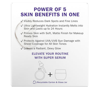 Olay Super Cream met Sonbeskerming SPF 30, Liggewig Gesigbevogtiger (1.7 oz) & Proefgrootte Vitamien C-Reinigingsmelters, Water-geaktiveerde Gesigwasmiddel (12 st)