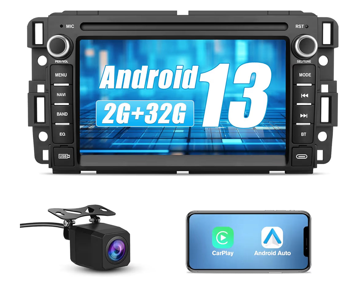 Car Stereo GPS Navigation Head Unit w/ CarPlay Android Auto Multimedia Video Player - Backup Camera for Chevrolet Silverado GMC Sierra Yukon 2007-2013,