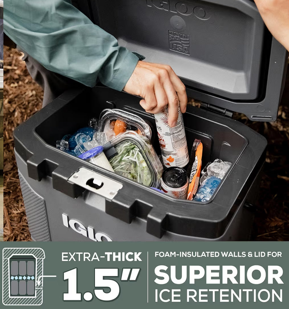 Igloo Trailmate Cooler 50Qt Durable Insulated Hard Shell Ice Chest - Carbonite