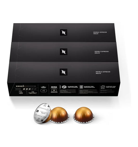 Nespresso Capsules Vertuo, Double Espresso Dolce, Brews 2.7 oz. - 30-CT Espresso Pods