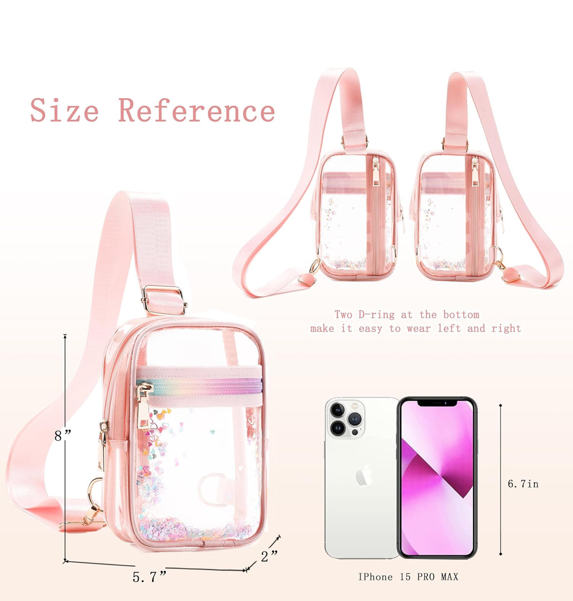 Clear Crossbody Bags for Women Girls Stadium Approved Sling Pack Bag Shoulder Belt Purses Transparent Chest Backpack