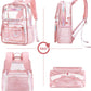 Girls Clear Backpack,2 PCS Large Backpacks Set,Heavy Duty Bookbag Stadium Approved Daypack Transparent Women Bag See Through Daypack for Kids Elementary Middle School Students Teens Sport Pink