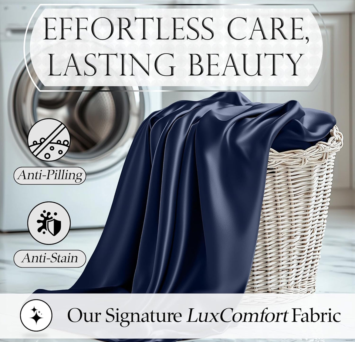 DECOLURE Satin Bed Sheets - 4 Piece Luxury Silky Queen Size Bedding Set - Softer Than Silk, Wrinkle-Free with 15” Deep Pocket Fitted Sheet, Perfect for Hair & Skin, Gifts for Women (Navy Blue)