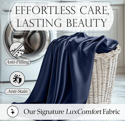 DECOLURE Satin Bed Sheets - 4 Piece Luxury Silky Queen Size Bedding Set - Softer Than Silk, Wrinkle-Free with 15” Deep Pocket Fitted Sheet, Perfect for Hair & Skin, Gifts for Women (Navy Blue)