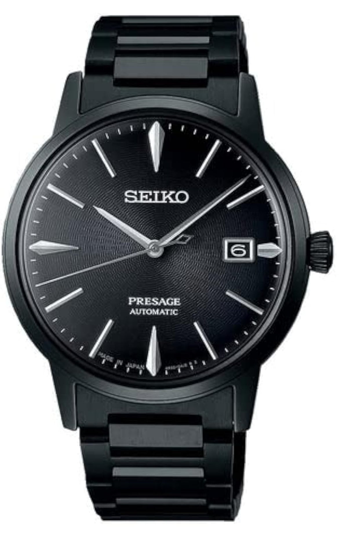 SEIKO SRPJ15 Outomatiese Horlosie vir Mans - Presage-versameling - Ryk Swart Patroonwyserplaat - Vlekvrye Staal, Swart Ioonafwerking - Waterbestand 50M