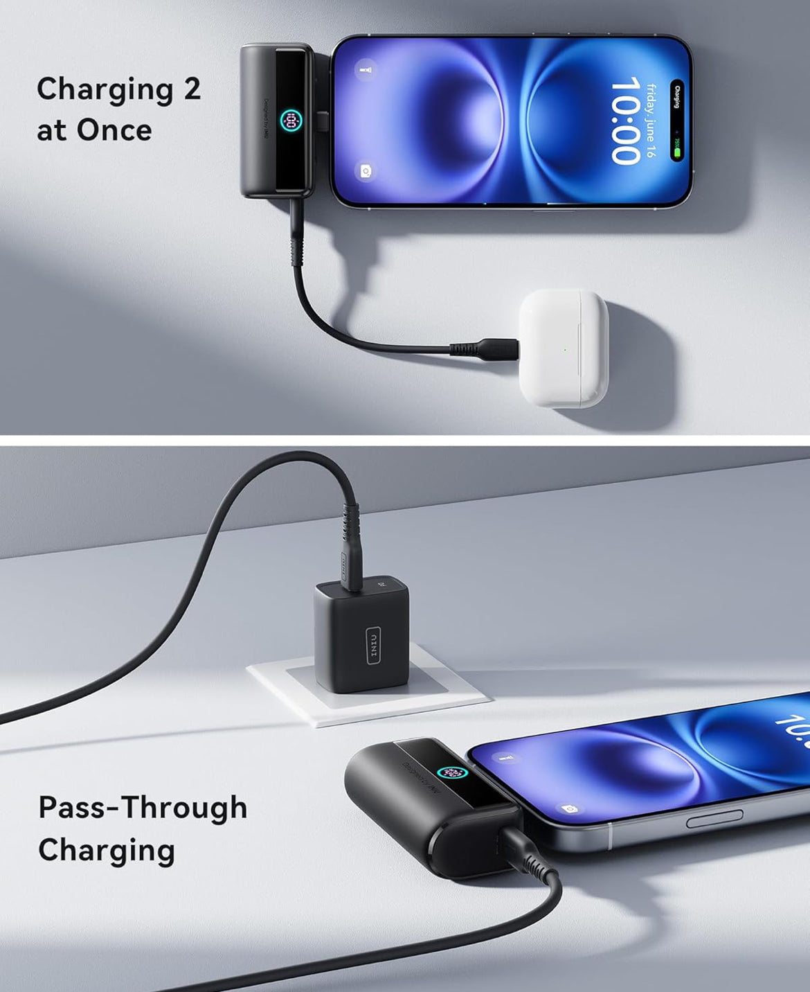 INIU Small Portable Charger, 5500mAh Power Bank with Build-in USB-C Connector