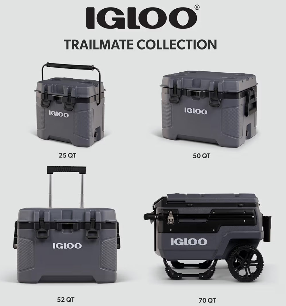 Igloo Trailmate Cooler 50Qt Durable Insulated Hard Shell Ice Chest - Carbonite