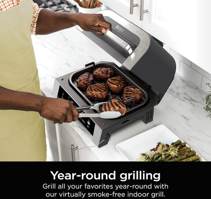 Ninja DG551 Foodi Smart XL 6-in-1 Binnebraaier met Lugbraai, Rooster, Bak, Braai en Dehidreer, Foodi Slim Termometer, 2de Generasie, Swart/Silwer