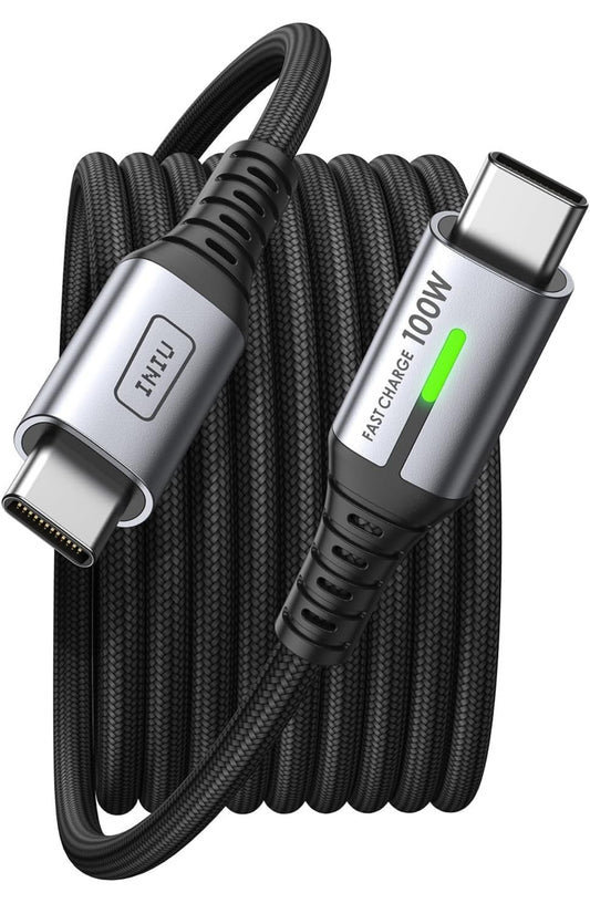 INIU USB C-kabel, [2m/6.6vt] 100W PD USBC na USBC-laaierkabel Vinnige laai, Nylon Gevlegde Tipe C na C-kragkabel Datakabel USB-C vir iPad Air MacBook Pro iPhone 16 15 Samsung Galaxy S23 S22 A9