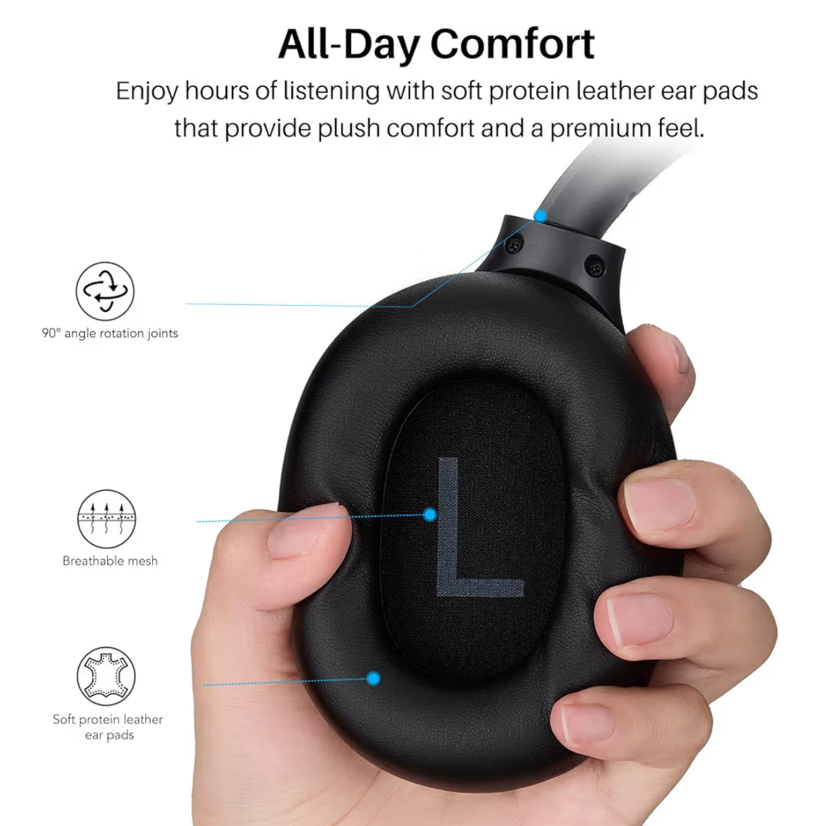 HT3 Hybrid Noise Cancelling Headphones, 90H Battery Life Over Ear Bluetooth 6.0 Foldable Headset, AI Voice Assistant - Titanium Black