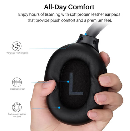 HT3 Hybrid Noise Cancelling Headphones, 90H Battery Life Over Ear Bluetooth 6.0 Foldable Headset, AI Voice Assistant - Titanium Black