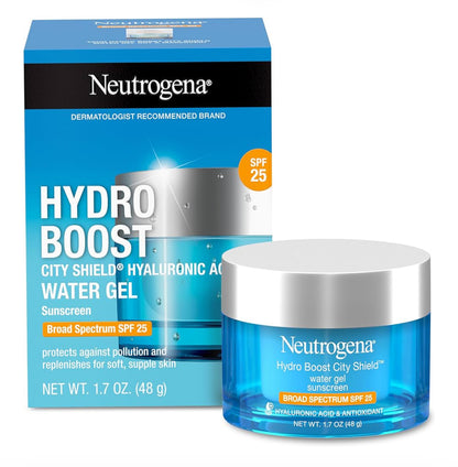 Neutrogena Hydro Boost City Shield Water Gel Gesigbevogtiger SPF 25 met Hialuronzuur, Olievrye en Nie-komedogeniese Gesigsroom (1.7 oz)