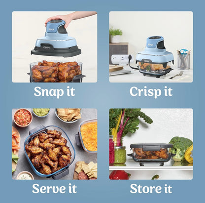 Ninja Crispi 4-in-1 Draagbare Glas-lugbraaier-stelsel, 4QT & 6Kop Glas-houers met Bergdeksels - Periwinkle, FN101PL