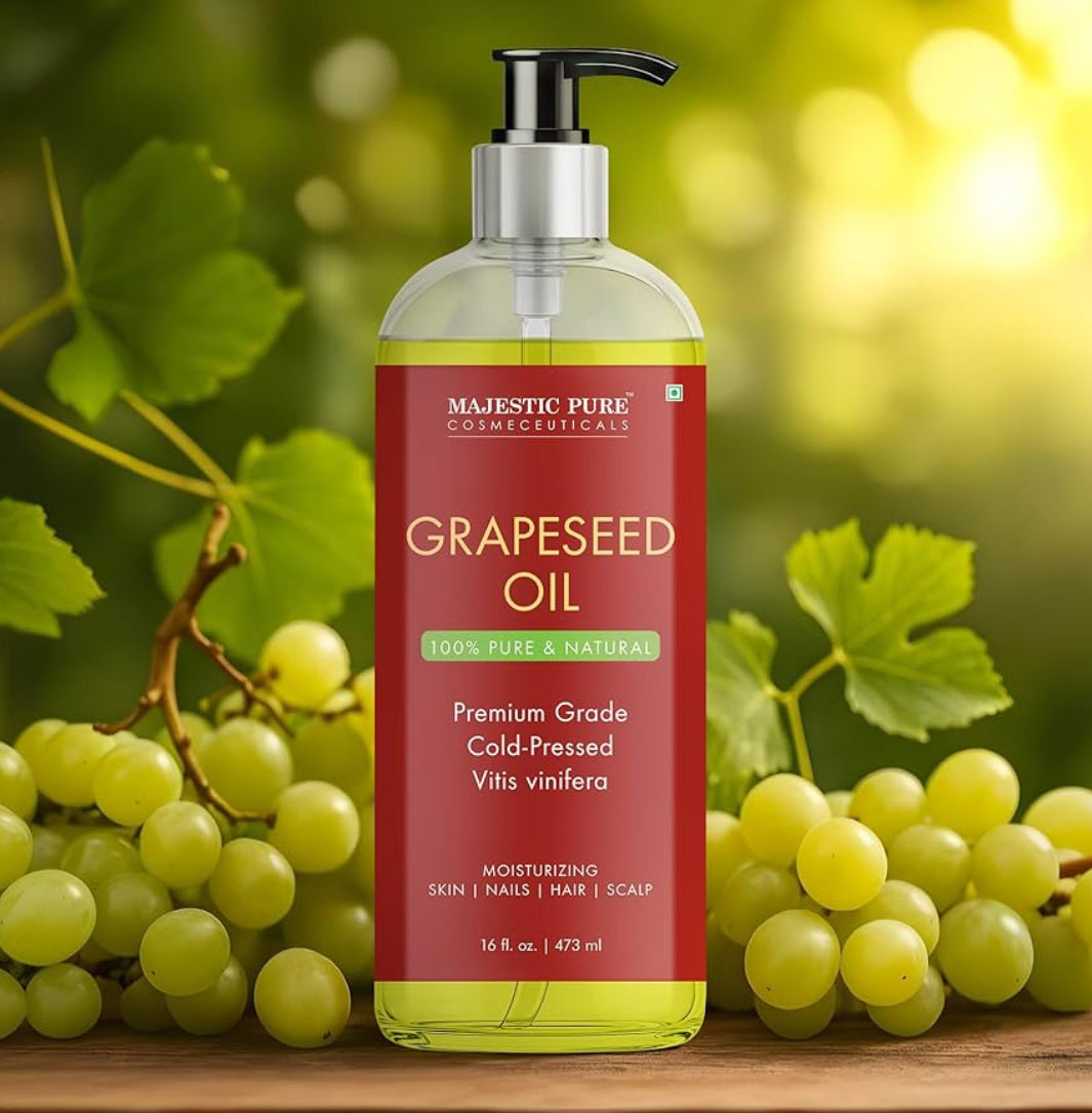 Suiwer Druiwepit-olie - 100% Suiwer & Natuurlik - Premium Graad, Kouegepars, Heksaanvrye Draerolie vir Vel, Hare en Liggaam - Hidraterende Vel - 16 Fl Oz