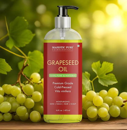 Suiwer Druiwepit-olie - 100% Suiwer & Natuurlik - Premium Graad, Kouegepars, Heksaanvrye Draerolie vir Vel, Hare en Liggaam - Hidraterende Vel - 16 Fl Oz